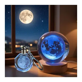 Toptan Dolunay Tasarımlı Renk Değiştiren Cam Küre Ve Anahtarlık Set