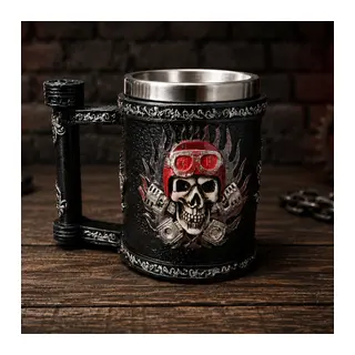 Toptan Kuru Kafa Motorcu Tasarımlı Metal Kupa Bardak