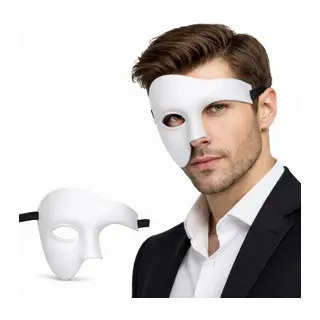 Beyaz Yarım Erkek Maske – Phantom Parti & Balo Maskesi