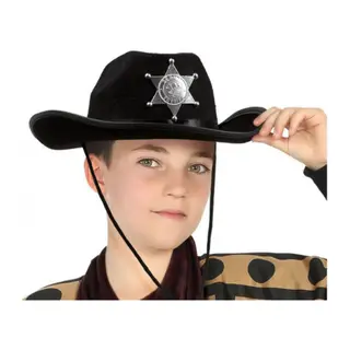 Çocuk Kovboy Şapkası Sheriff Şapkası Siyah Renk