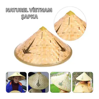 Naturel Renk Cambodia Kamboçyalı Vietnam Şapkası PVC Hasır