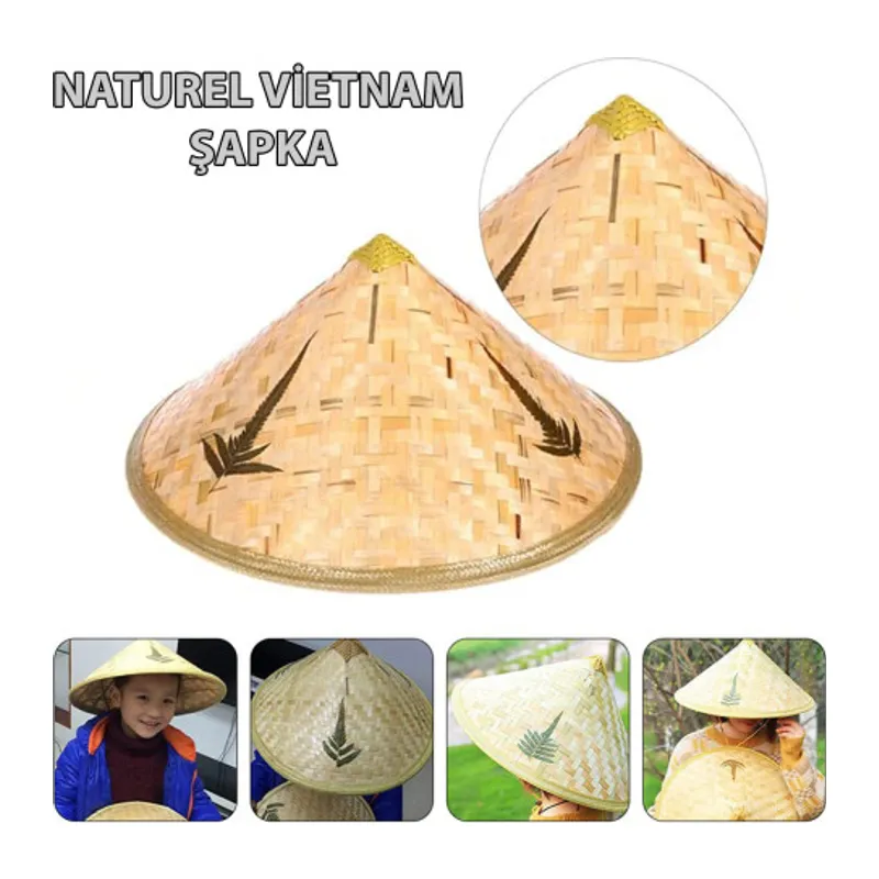 Naturel Renk Cambodia Kamboçyalı Vietnam Şapkası PVC Hasır