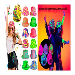 Farklı Desenlerde Plastik Neon UV Işık Parti Şapkası 1 Adet
