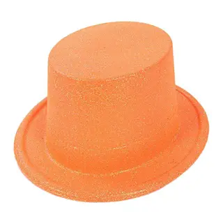 Floresan Turuncu Renk Simli Uzun Fötr Melon Şapka 12 cm