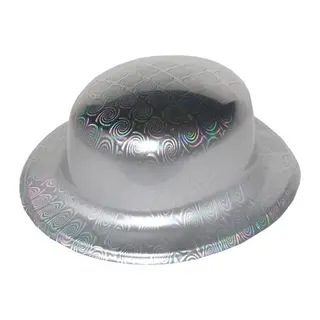 Gümüş Renk Hologramlı Plastik Yuvarlak Melon 27x24 cm
