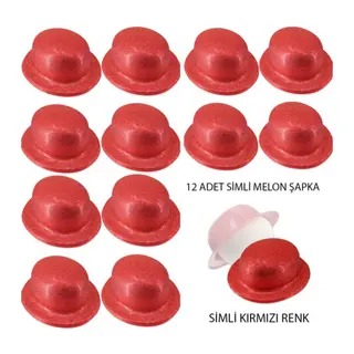 Siyah Renk Simli Melon Yuvarlak Parti Şapkası 12 Adet