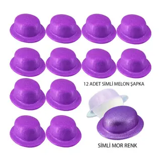 Mor Renk Simli Melon Yuvarlak Parti Şapkası 12 Adet