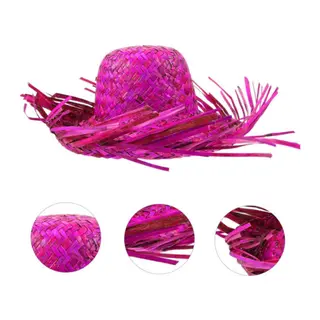 Tropikal Parti Pembe Fuşya Hasır Hawaii Şapkası 13x36 cm