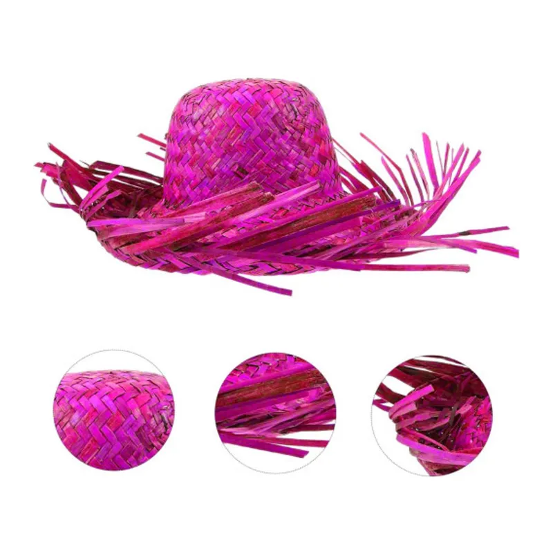 Tropikal Parti Pembe Fuşya Hasır Hawaii Şapkası 13x36 cm