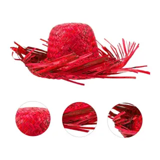 Tropikal Parti Kırmızı Hasır Hawaii Şapkası 13x36 cm