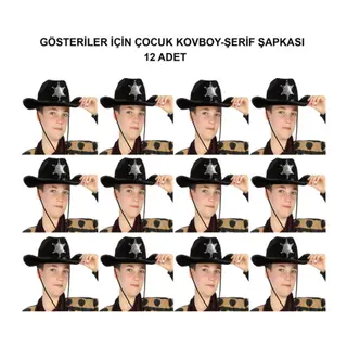 Kovboy Şerif Şapkası Siyah 12 Adet - Kostüm, Parti ve Gösteri Şapkası
