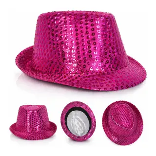 Fuşya Pembe Payetli Disco Parti Şapkası Yetişkin Işıltılı Fötr Model