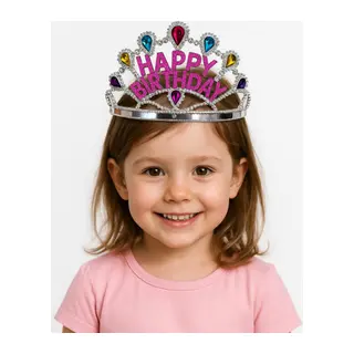 Gümüş Renk Happy Birthday Yazılı Doğum Günü Tacı 60 cm