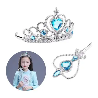 Karlar Ülkesi Elsa Mavi Kalpli Taç ve Mavi Asa Seti Çocuk Boy