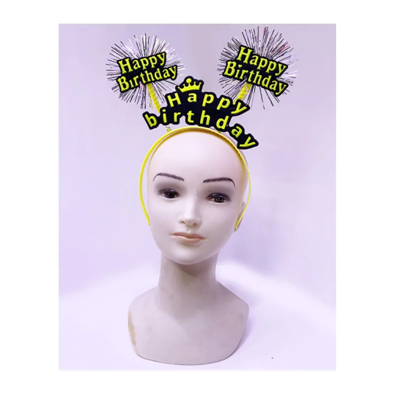 Happy Birthday Püsküllü Neon Sarı Renk Doğum Günü Tacı 22x19 cm