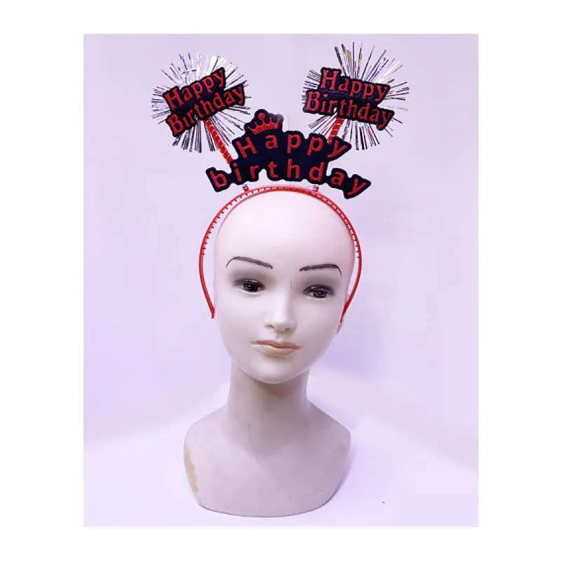 Happy Birthday Yazılı Püsküllü Neon Kırmızı Renk Doğum Günü Tacı 22x19 cm