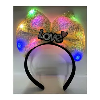 Led Işıklı 3 Farklı Fonksiyonda Yanan Gümüş Love Yazılı Sarı Fiyonk Taç 20X17 cm
