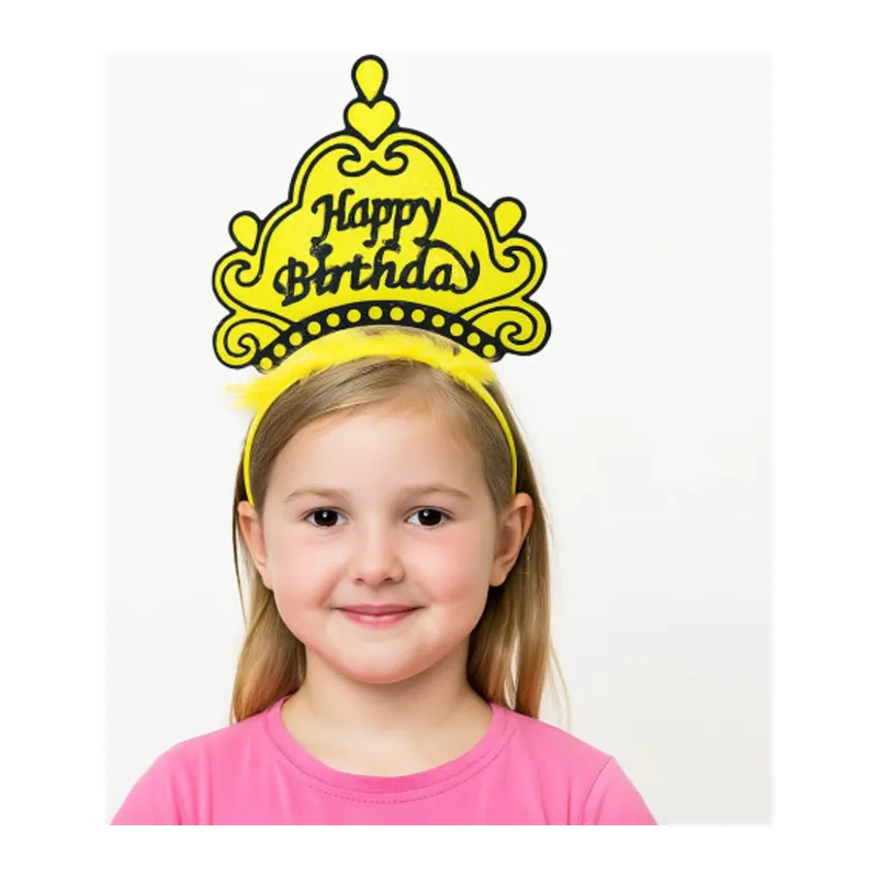 Sarı Happy Birthday Prenses Tacı – Doğum Günü Taç Aksesuarı