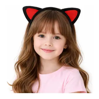Peluş Kedi Kulak Taç Kırmızı Siyah – Çocuk Parti & Kostüm Tacı