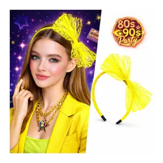 80’ler 90’lar Neon Sarı Dantel Taç Fiyonklu