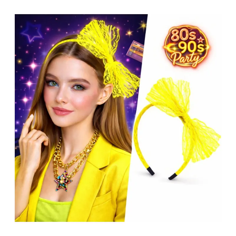 80’ler 90’lar Neon Sarı Dantel Taç Fiyonklu