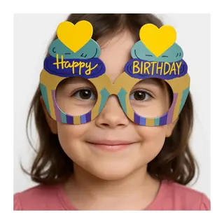 Cupcake Temalı Doğum Günü Renkli Karton Happy Birthday Gözlüğü 6 Adet