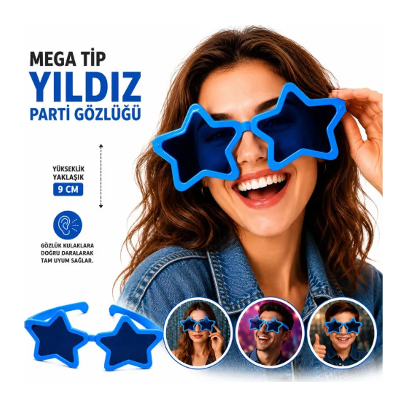 Mega Tip Yıldız Parti Gözlüğü Mavi Renk