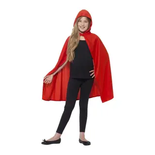 Kırmızı Renk Kapşonlu Kumaş Pelerin 90 cm