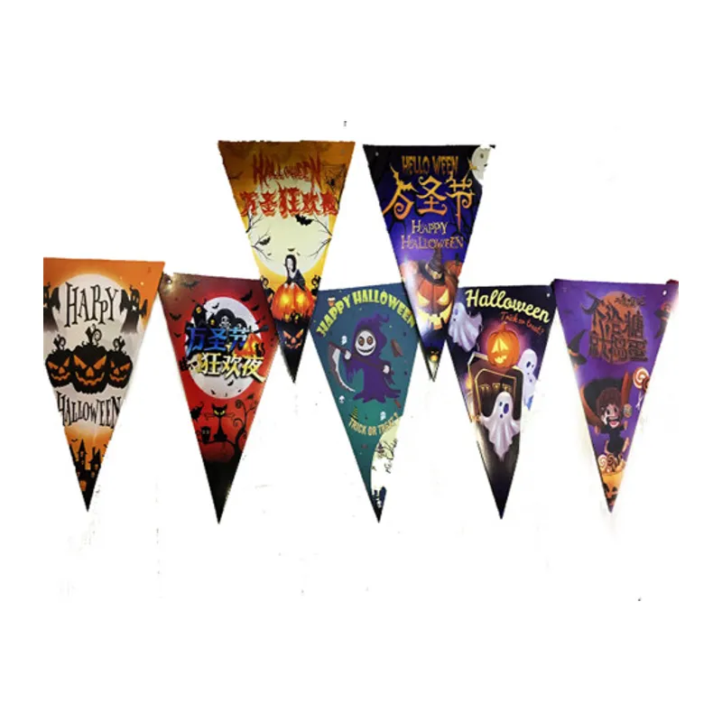 Lüks Baskılı Üçgen Model Halloween Banner Süs Bayrak 8 li