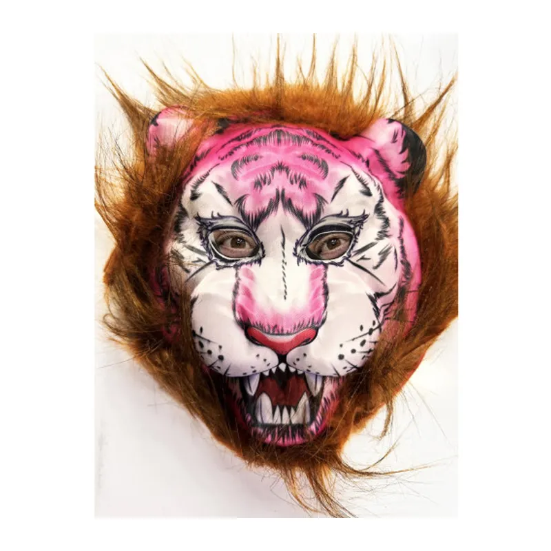 Kahverengi Saçlı Pembe Yüz Kurt Maske Kaplan Maske Mega Peluş 26 No