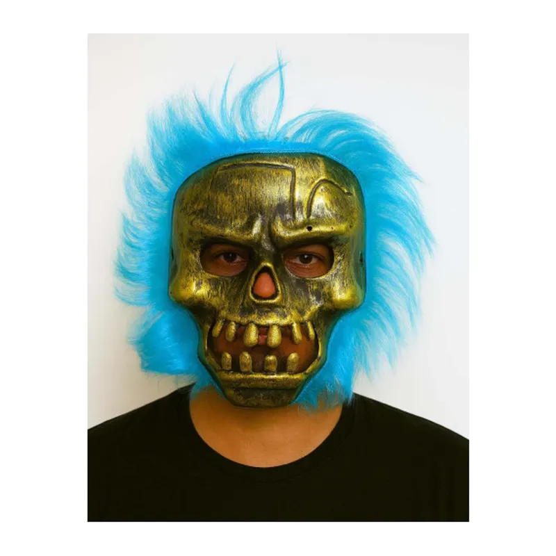 Wild Skull - Bakır Kafatası Turkuaz Saçlı İskelet Maske