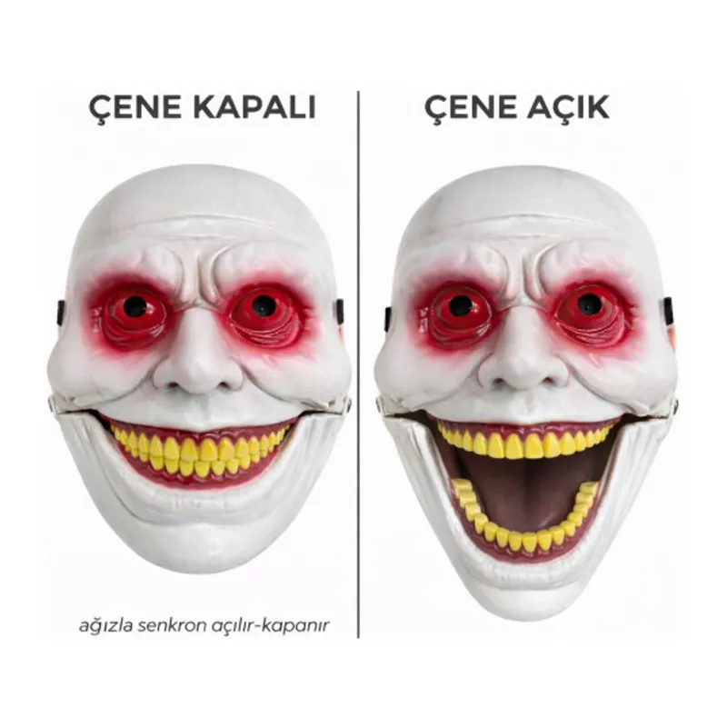 Hareketli Çene Mekanizmalı Korku Maskesi Kırmızı