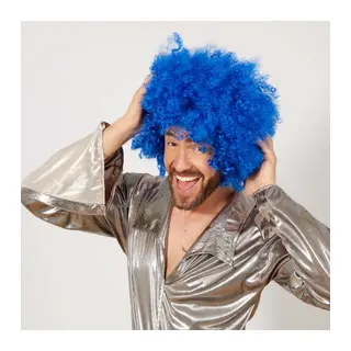 Mavi Renk Kıvırcık Afro Bonus Peruk