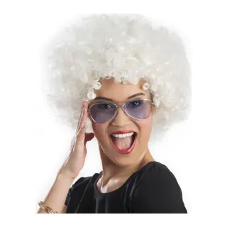 Beyaz Renk Kıvırcık Afro Bonus Peruk