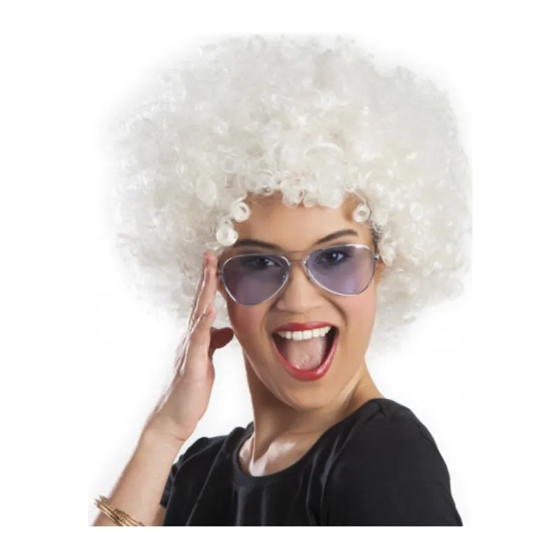 Beyaz Renk Kıvırcık Afro Bonus Peruk