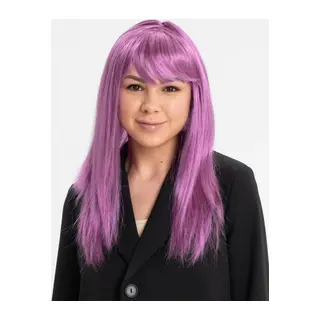 Rose Pembe Renk Düz Kesim Uzun Parti Peruğu Takma Saç