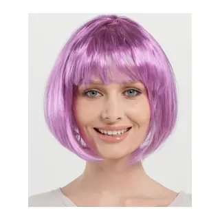 Rose Pembe Renk Düz Kesim Küt Parti Peruğu Kısa Takma Saç