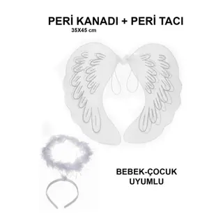 Beyaz Dantel Tüllü Peri Kanadı ve Peri Tacı Seti 45x40 cm