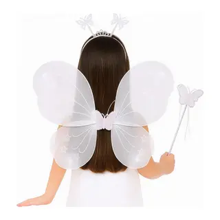 Beyaz Kelebek Kız Seti – 50 cm Kelebek Kanadı, Taç ve Asa