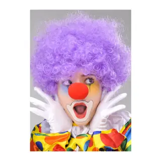 Mor Renk Kıvırcık Afro Bonus Peruk Takma Saç ve Kırmızı Burun Seti