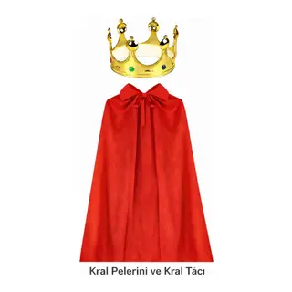 90 cm Kral Pelerini ve Altın Kral Tacı Seti