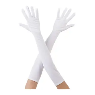 Beyaz Renk Dirseğe Kadar Uzun Kumaş Eldiven 40 cm