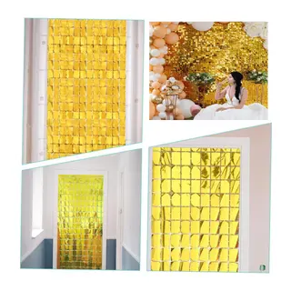 Ekstra Metalize Altın Renk Disko Dikdörtgen Kesim Kapı Perdesi Dekorasyon 1x2 Metre