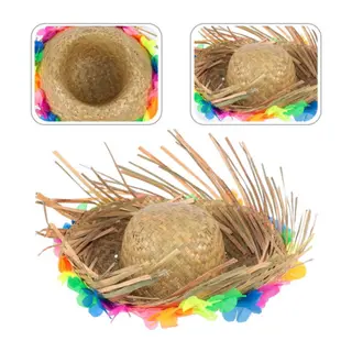 Naturel Renk Püsküllü Örme Hasır Hawaii Luau Aloha Şapka 13x36 cm