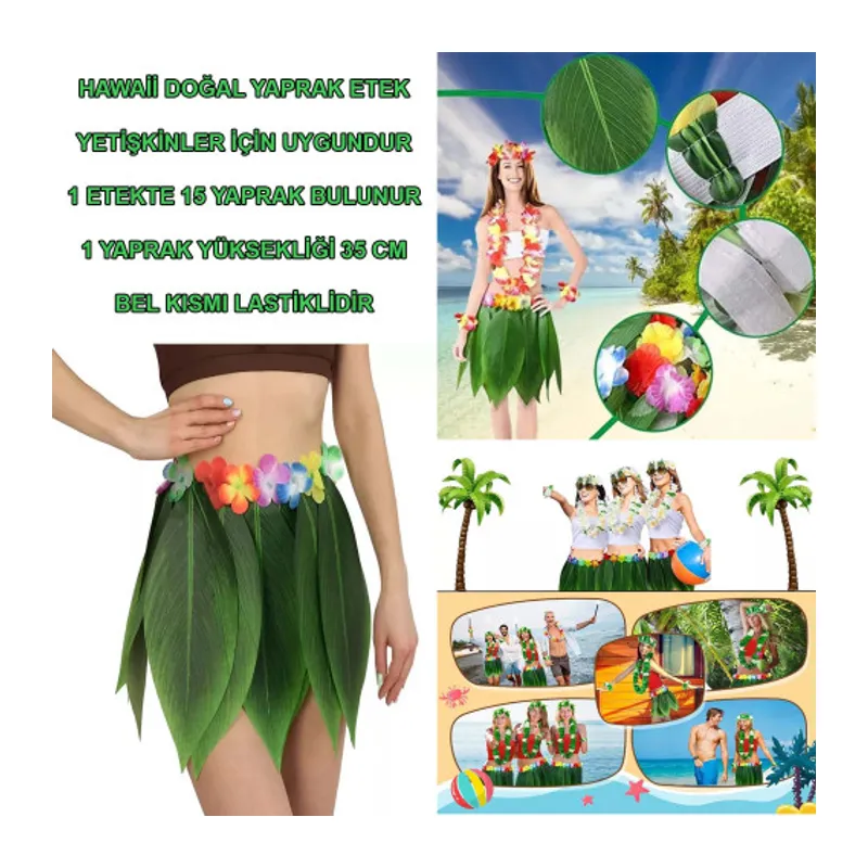 Tropikal Esintili Hawaii Yapraklı Parti Eteği Yetişkin Boy