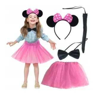 Minnie Kostüm Seti (Pembe Tütü Etek + Pembe Taç + Papyon + Kuyruk)