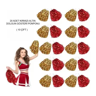 Kırmızı Altın Metalik Dolgun Gösteri Ponponu 20 Adet (10 Çift)