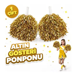 1 Çift (2 Adet) Altın Renk 23 Nisan 19 Mayıs 29 Ekim Okul Gösteri Ponponları Ekstra Dolgun