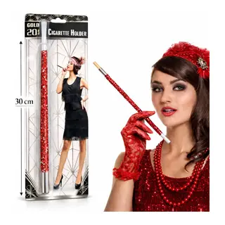 30 cm Kırmızı Payetli Sigara Tutacağı – 1920’ler Gatsby Parti Aksesuarı