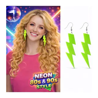 80’ler 90'lar Retro Neon Yeşil Şimşek Küpe 10 cm